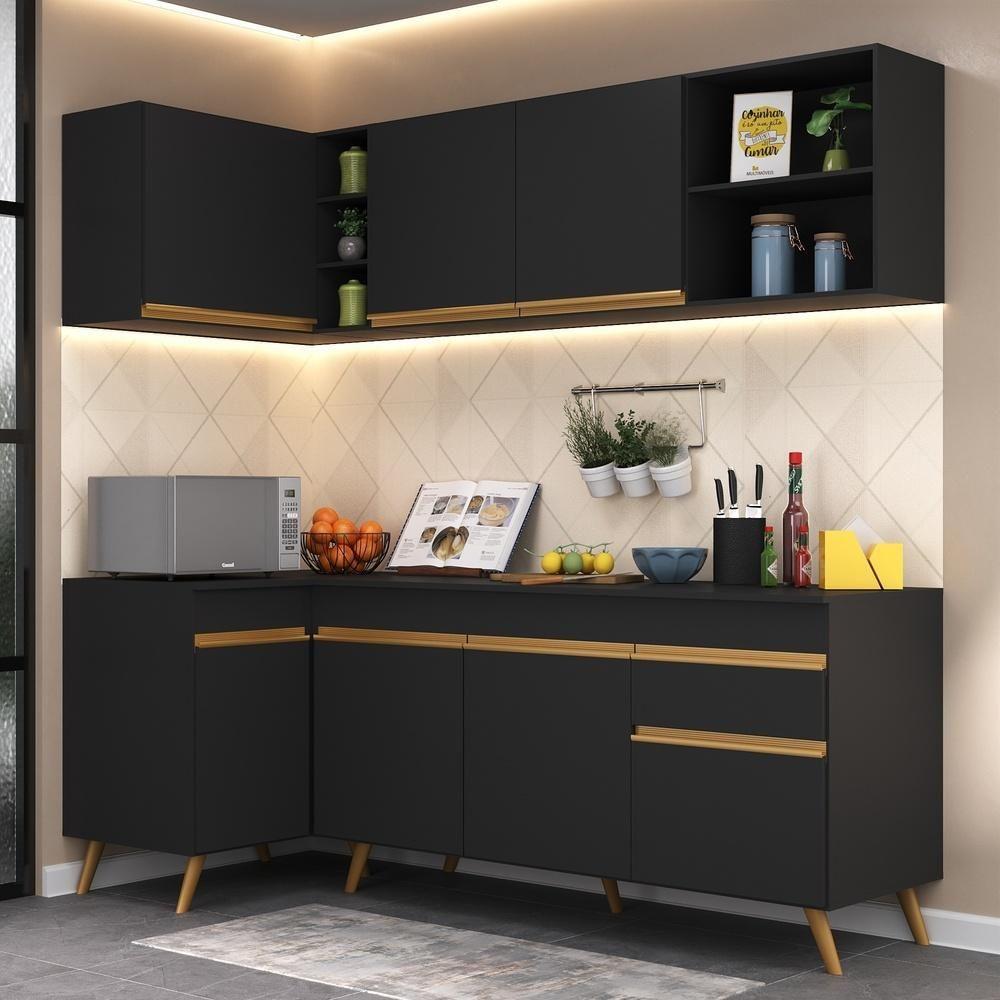 Cozinha Compacta De Canto Veneza Gb Mp2058 Com Armário E Balcão Preta - 6