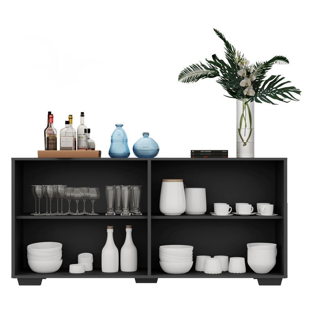Aparador Buffet 4 Portas Com Espelho E Pés Quadrados Vegas Multimóveis V3560 Preto Preto - 4