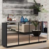 Aparador Buffet 4 Portas Com Espelho E Pés Quadrados Vegas Multimóveis V3560 Preto Preto - 7