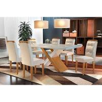 Mesa De Sala Jantar Imperatriz C- Tampo 180x90cm Madeirado Vidro Canto Curvo - Imbuia - Naturale-off White - Rufato - 5