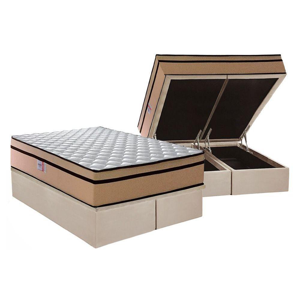 Cama Box Baú Queen: Colchão Anatômico Plumatex D45 Plumatex Selectus 24 + Base Universal Suede Clean Crc(158x198) - 1
