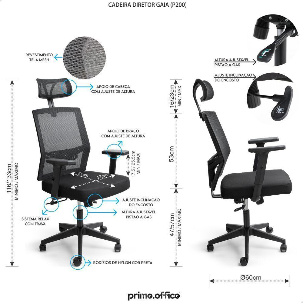 Cadeira De Escritório Presidente Ergonômica Preta Mesh Gamer - 4