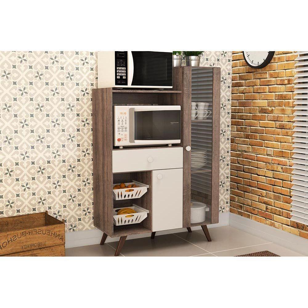 Balcão Multiuso Cozinha Fruteira Rt 3059 C- 2 Portas 1 Gaveta E 1 Nicho P- Forno 96cm Rustico-branco - Movelbento - 1