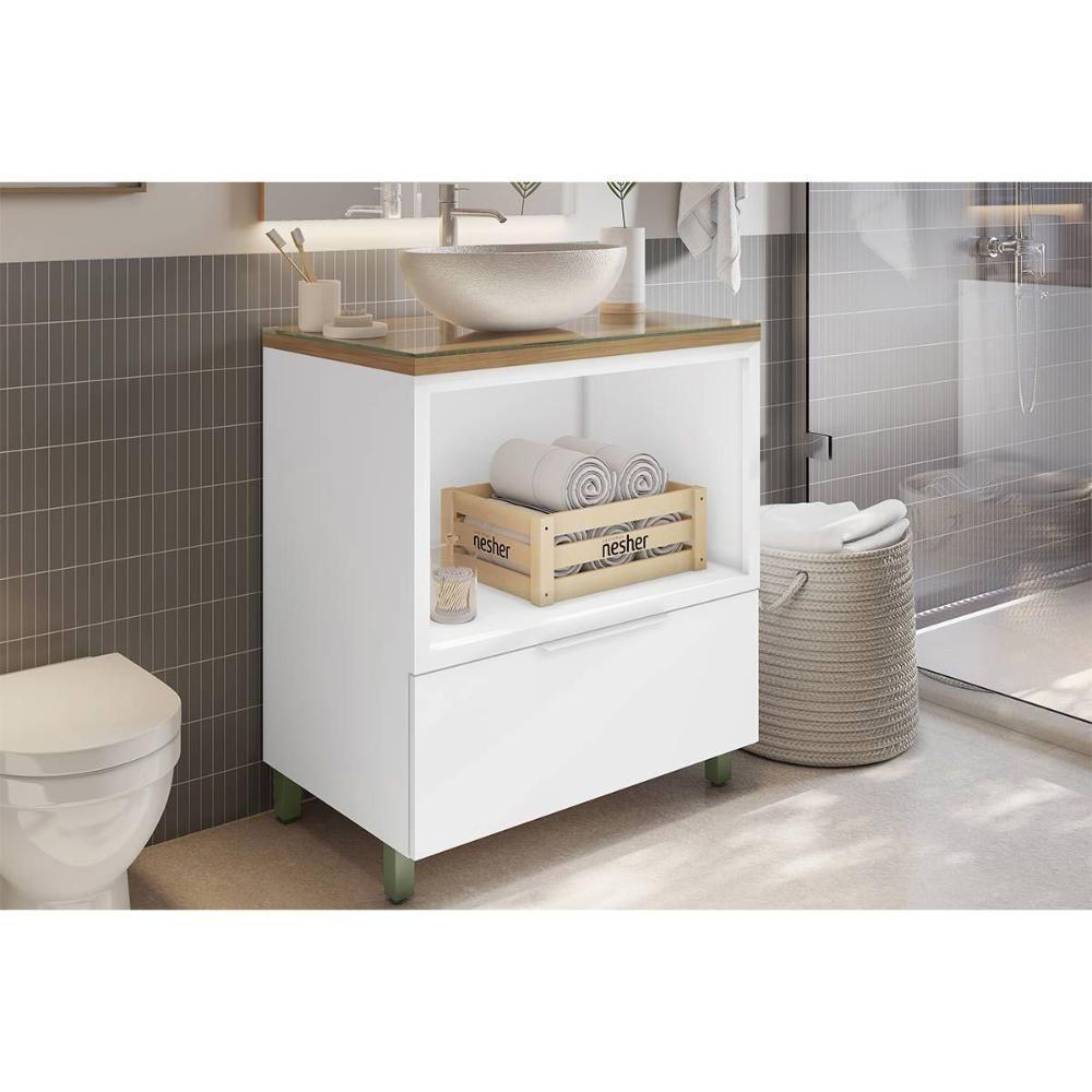 Gabinete De Banheiro Balcão Marquesa C- 1 Gaveta E 1 Nicho 80cm Branca-nature - Nesher - 1
