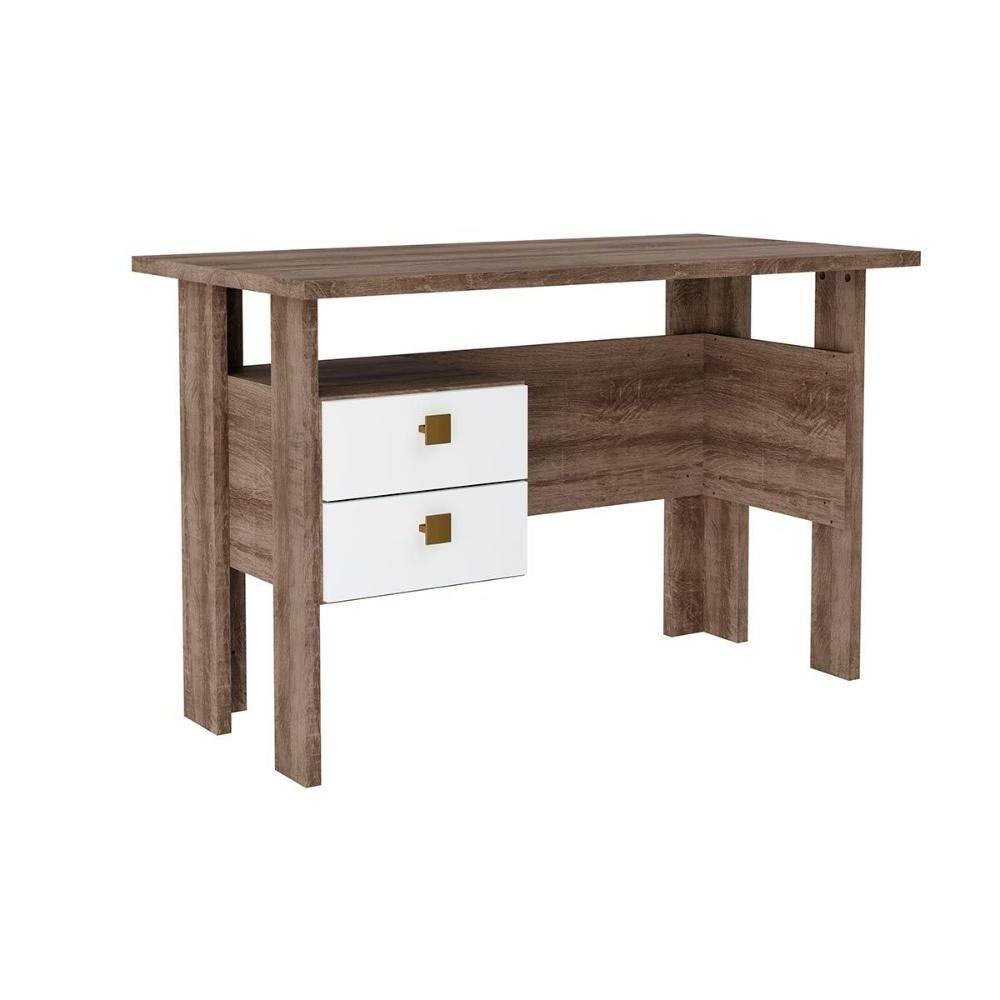 Mesa De Computador Solteiro Msm423 C- 2 Gavetas Rustico-branco - Movelbento - 2