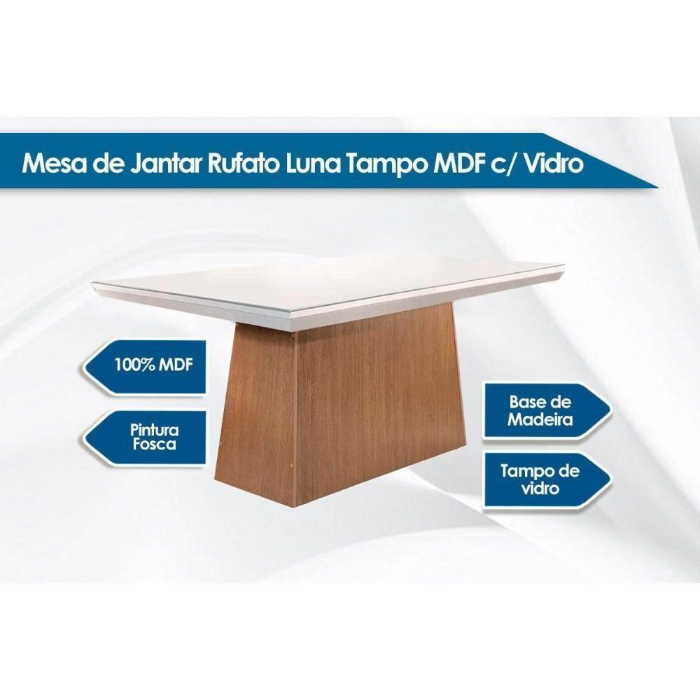 Mesa De Sala Jantar Luna C- Tampo 180x90cm Madeirado Vidro Canto Curvo - Imbuia-ripado 3d-off White - Rufato - 2