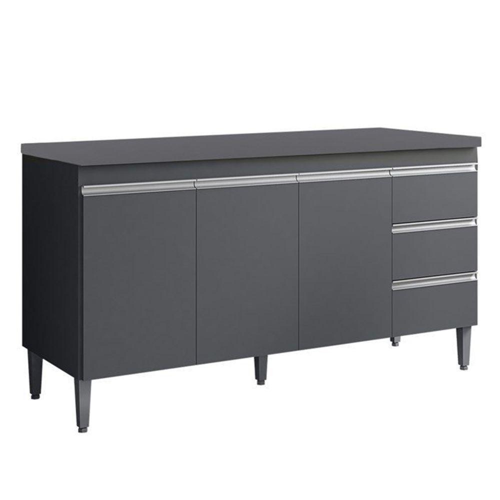 Balcão De Cozinha Andréia 150cm 3 Portas 3 Gavetas Com Tampo - Ajl Móveis Cinza - 1
