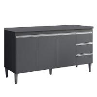 Balcão De Cozinha Andréia 150cm 3 Portas 3 Gavetas Com Tampo - Ajl Móveis Cinza - 1