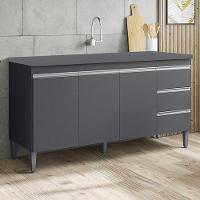Balcão De Cozinha Andréia 150cm 3 Portas 3 Gavetas Com Tampo - Ajl Móveis Cinza - 2