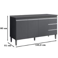 Balcão De Cozinha Andréia 150cm 3 Portas 3 Gavetas Com Tampo - Ajl Móveis Cinza - 3