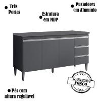 Balcão De Cozinha Andréia 150cm 3 Portas 3 Gavetas Com Tampo - Ajl Móveis Cinza - 5