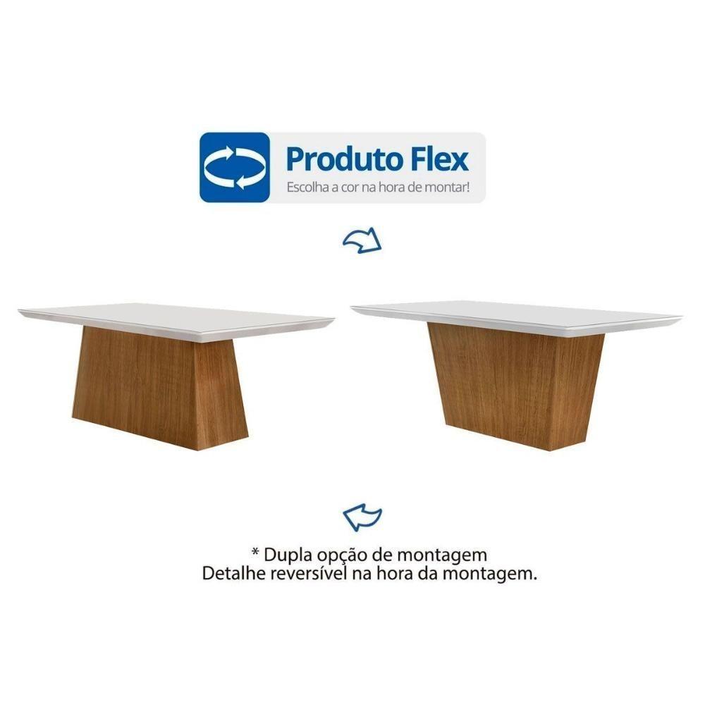 Mesa De Sala Jantar Luna C- Tampo 180x90cm Madeirado Vidro Canto Curvo - Imbuia-ripado 3d-off White - Rufato - 4