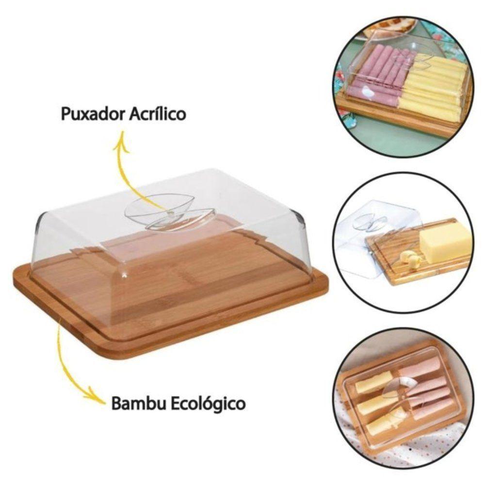 Bandeja De Bambu Retangular Com Tampa - Porta Frios Ou Bolo - 2