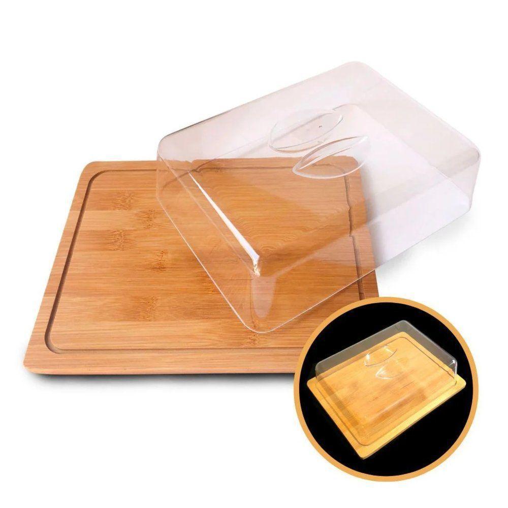 Bandeja De Bambu Retangular Com Tampa - Porta Frios Ou Bolo - 5