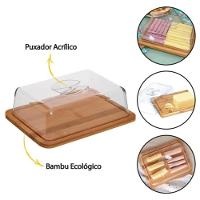 Bandeja De Bambu Retangular Com Tampa - Porta Frios Ou Bolo - 2