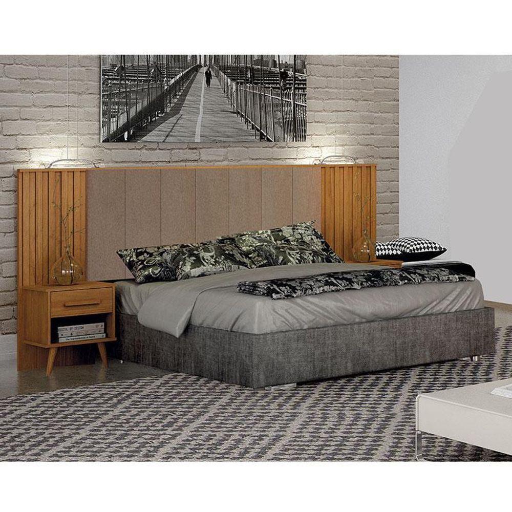 Painel Cabeceira Casal Queen Milano Estofada Com Criado Cinamomo Joli Camurça – Leifer Móveis - 3