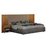 Painel Cabeceira Casal Queen Milano Estofada Com Criado Cinamomo Joli Camurça – Leifer Móveis - 1