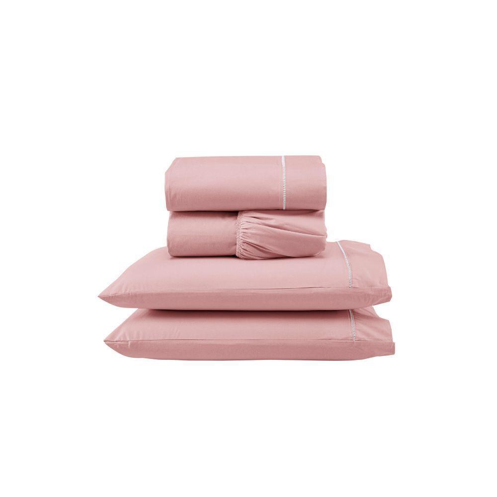 Jogo De Lençol Ponto Palito Completo 4 Peças Casal 80% Algodão - 20% Poliéster Percal 140 Fios Cor:rosê - 1