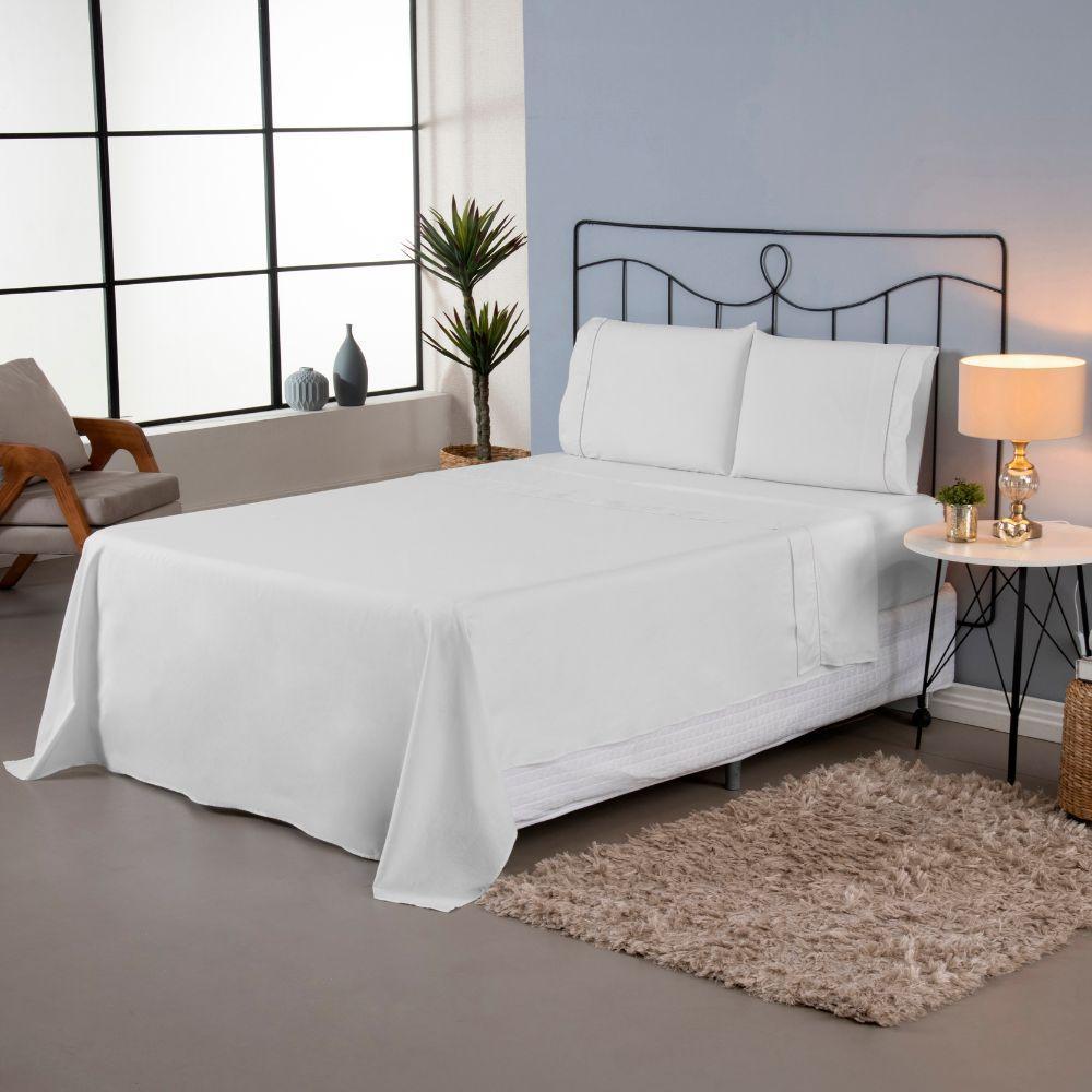 Jogo De Lençol Ponto Palito Completo 4 Peças Queen 80% Algodão - 20% Poliéster Percal 140 Fios Cor:branco - 2