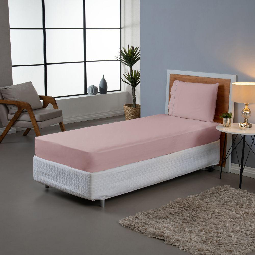Jogo De Lençol Ponto Palito Simples 2 Peças Solteiro 80% Algodão - 20% Poliéster Percal 140 Fios Cor:rosê - 2