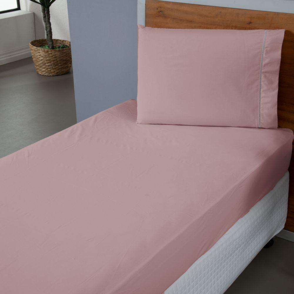 Jogo De Lençol Ponto Palito Simples 2 Peças Solteiro 80% Algodão - 20% Poliéster Percal 140 Fios Cor:rosê - 3