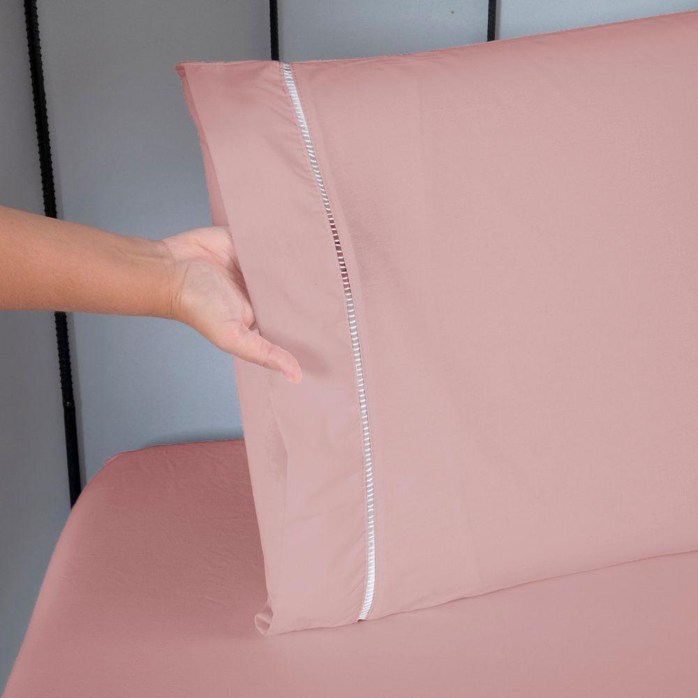 Jogo De Lençol Ponto Palito Completo 4 Peças King 80% Algodão - 20% Poliéster Percal 140 Fios Cor:rosê - 2