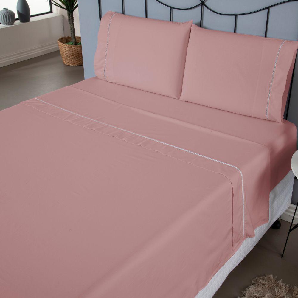 Jogo De Lençol Ponto Palito Completo 4 Peças King 80% Algodão - 20% Poliéster Percal 140 Fios Cor:rosê - 4