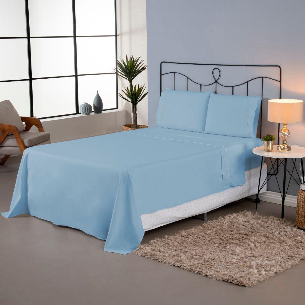 Jogo De Lençol Ponto Palito Completo 4 Peças King 80% Algodão - 20% Poliéster Percal 140 Fios Cor:azul - 2