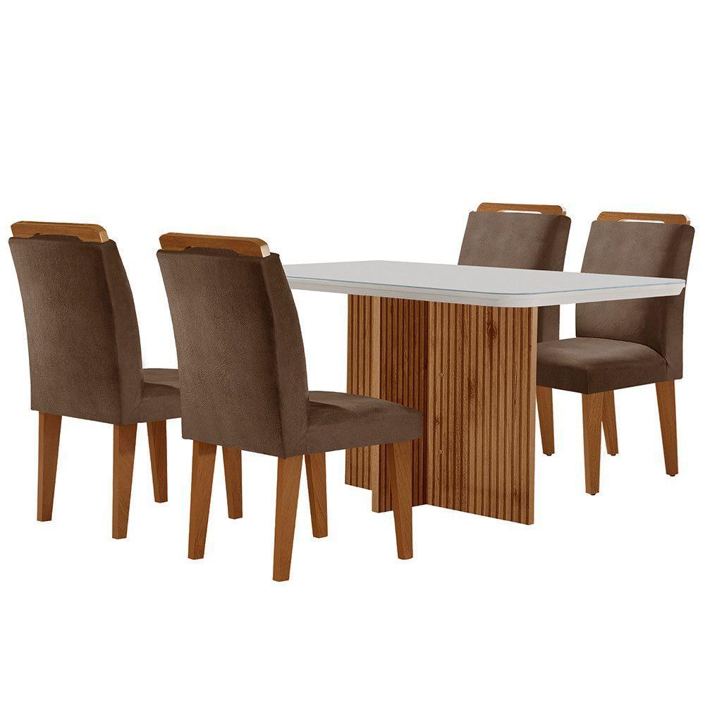 Sala De Jantar Mesa Olímpia 120cm Mdf Vidro Canto Copo Com 4 Cadeiras Marrom, Off White E Imbuia - 5