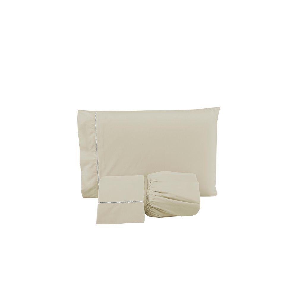 Jogo De Lençol Ponto Palito Simples 3 Peças Casal 80% Algodão - 20% Poliéster Percal 140 Fios Cor:palha - 1