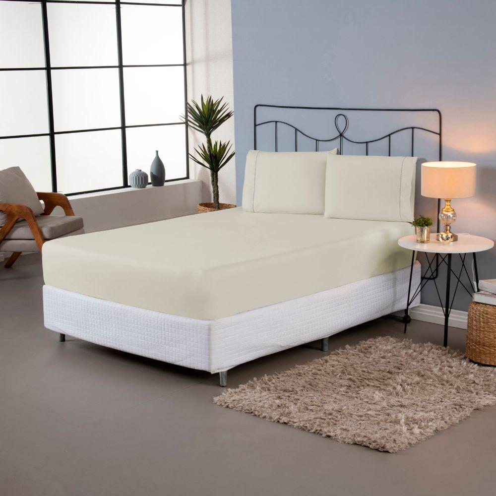 Jogo De Lençol Ponto Palito Simples 3 Peças Casal 80% Algodão - 20% Poliéster Percal 140 Fios Cor:palha - 3