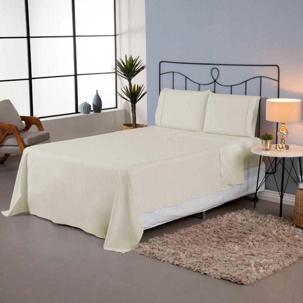 Jogo De Lençol Ponto Palito Completo 4 Peças Queen 80% Algodão - 20% Poliéster Percal 140 Fios Cor:palha - 3