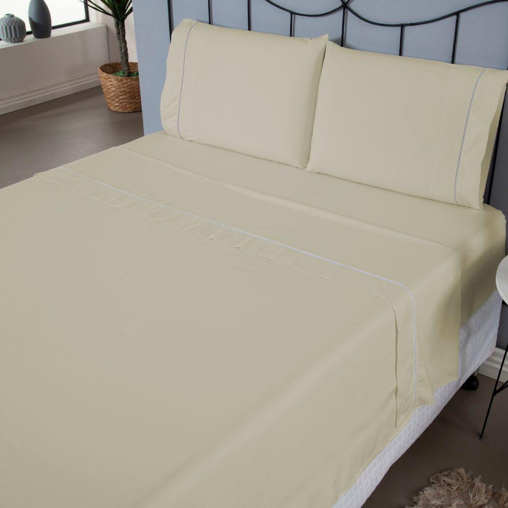 Jogo De Lençol Ponto Palito Completo 4 Peças Queen 80% Algodão - 20% Poliéster Percal 140 Fios Cor:palha - 4