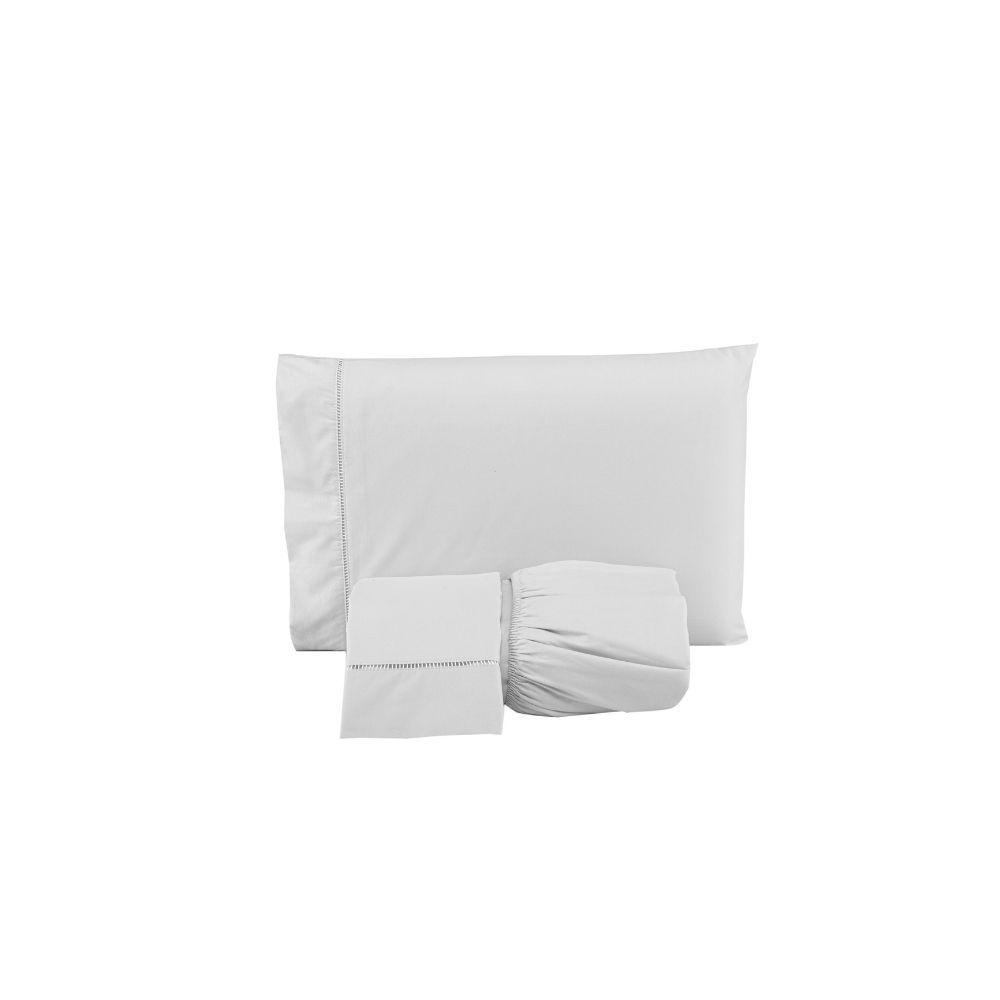 Jogo De Lençol Ponto Palito Simples 3 Peças Queen 80% Algodão - 20% Poliéster Percal 140 Fios Cor:branco - 1