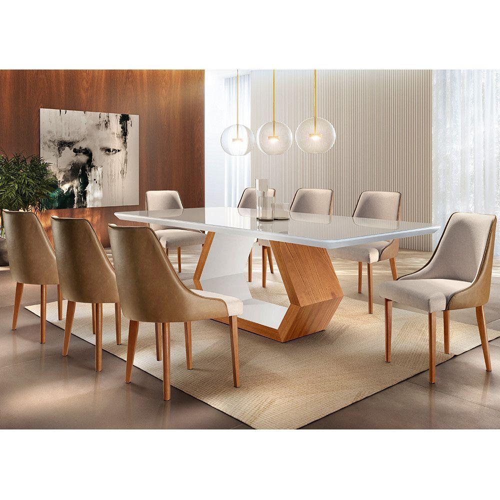 Sala De Jantar Ane 220cm 8 Cadeiras Esmeralda Moderna Off/imbuia Off/turim Caramelo - 1