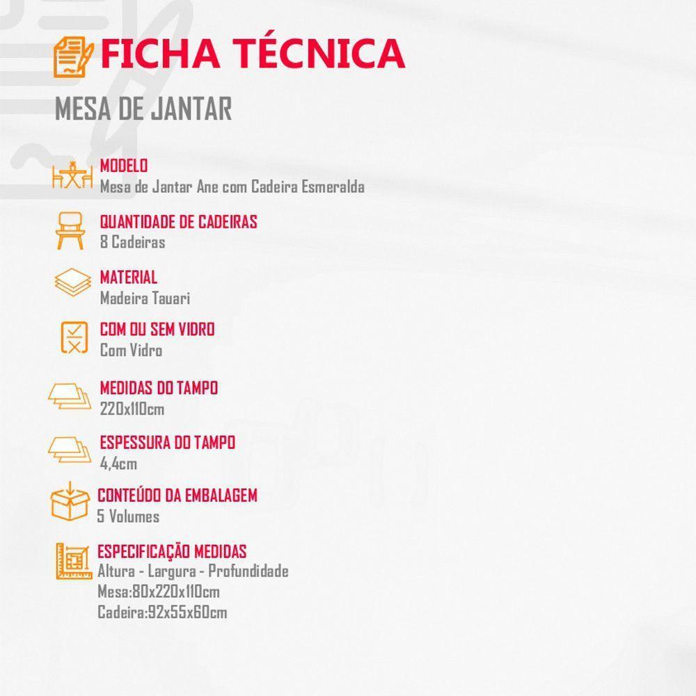 Sala De Jantar Ane 220cm 8 Cadeiras Esmeralda Moderna Off/imbuia Off/turim Caramelo - 3