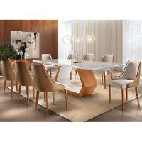 Sala De Jantar Ane 220cm 8 Cadeiras Esmeralda Moderna Off/imbuia Off/turim Caramelo - 1