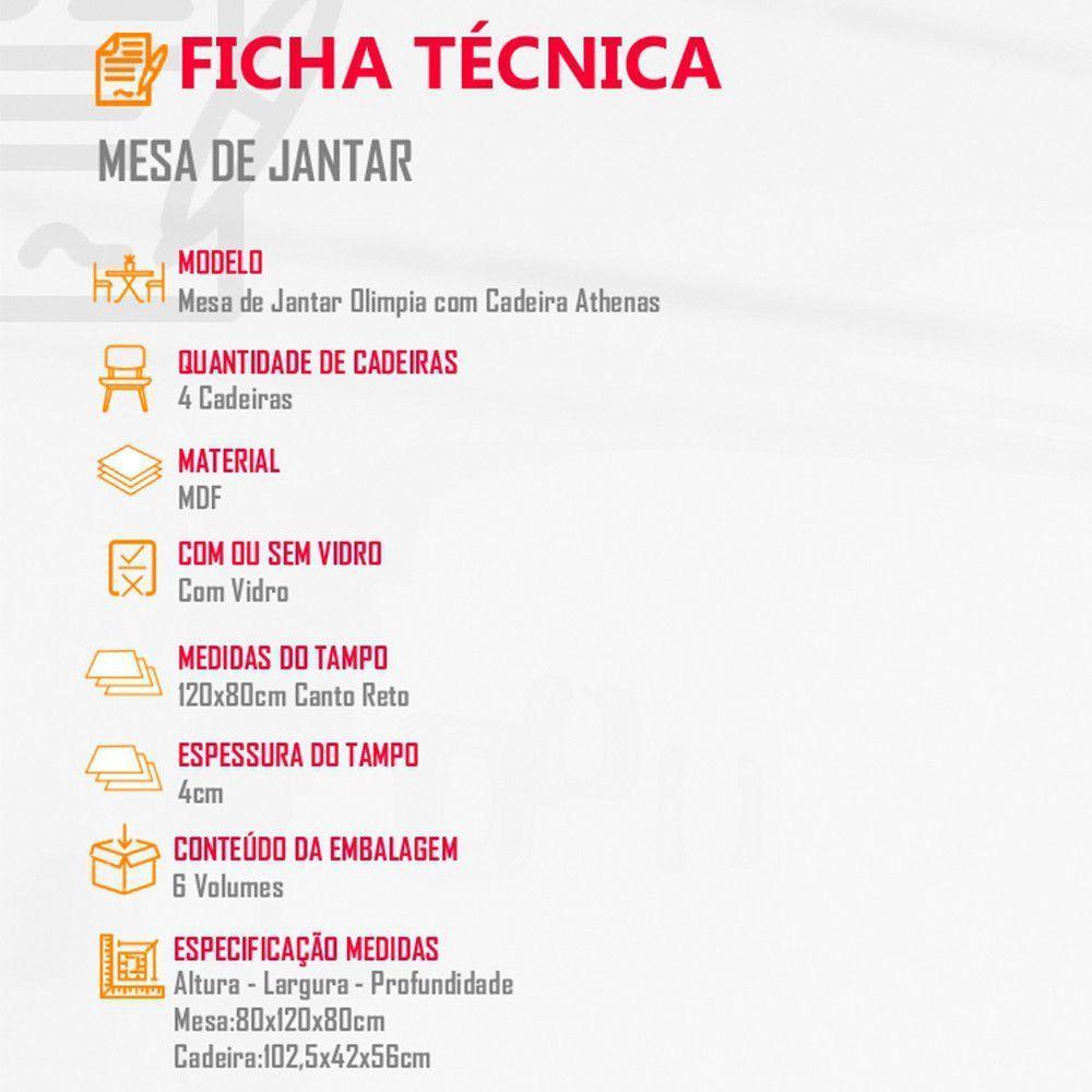 Sala De Jantar Mesa Olímpia 120cm Mdf Vidro Canto Reto Com 4 Cadeiras Carol Moderna Grafite, Off White E Imbuia - 3