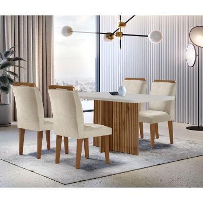 Sala de Jantar Olimpia 4 Lugares Mesa MDF com Cadeiras Estofadas Creme Off White e Imbuia 120cm