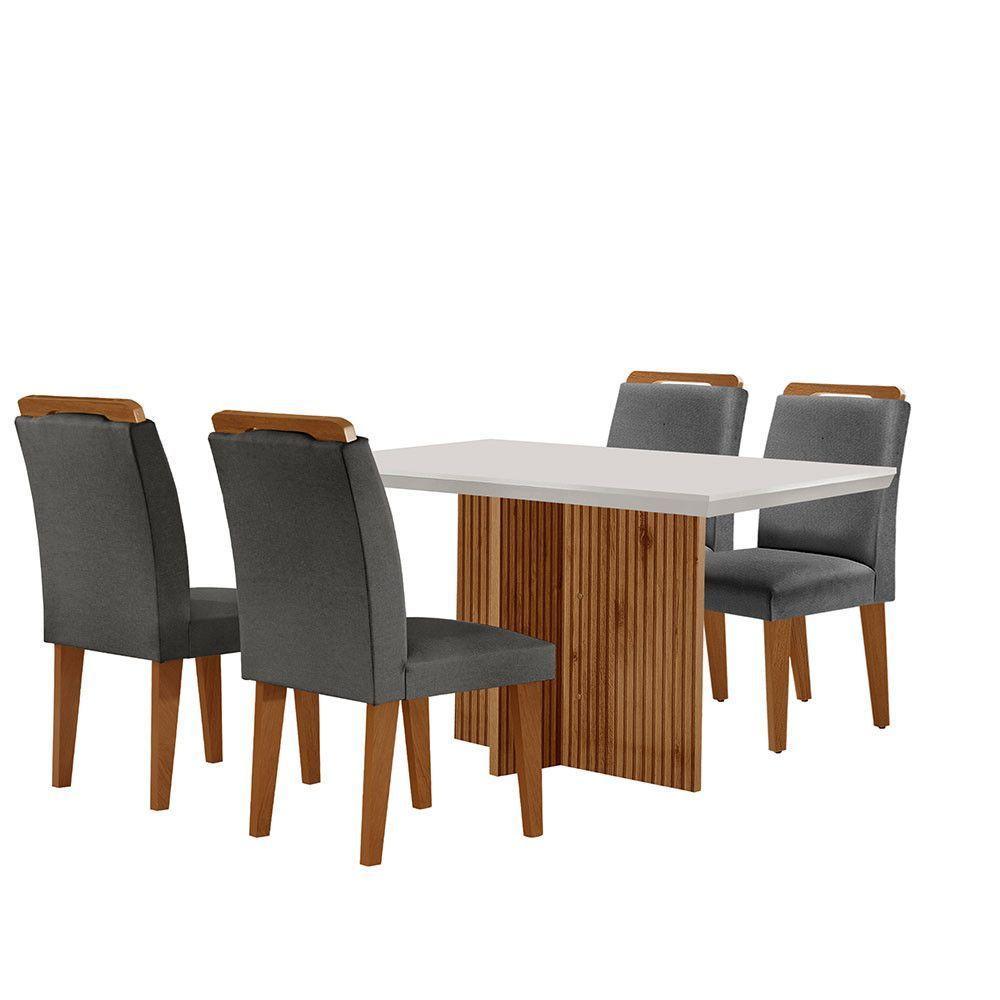 Sala De Jantar Mesa 120cm Mdf Canto Reto Com 4 Cadeiras Athenas Moderna Grafite, Off White E Imbuia - 2