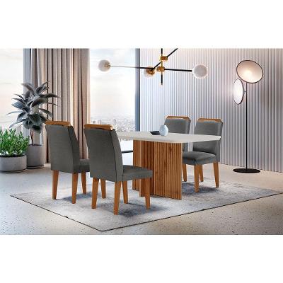Sala de Jantar Olimpia 4 Lugares Mesa MDF com Cadeiras Athenas Estofadas Grafite Off White e Imbuia