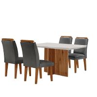 Sala De Jantar Mesa 120cm Mdf Canto Reto Com 4 Cadeiras Athenas Moderna Grafite, Off White E Imbuia - 2