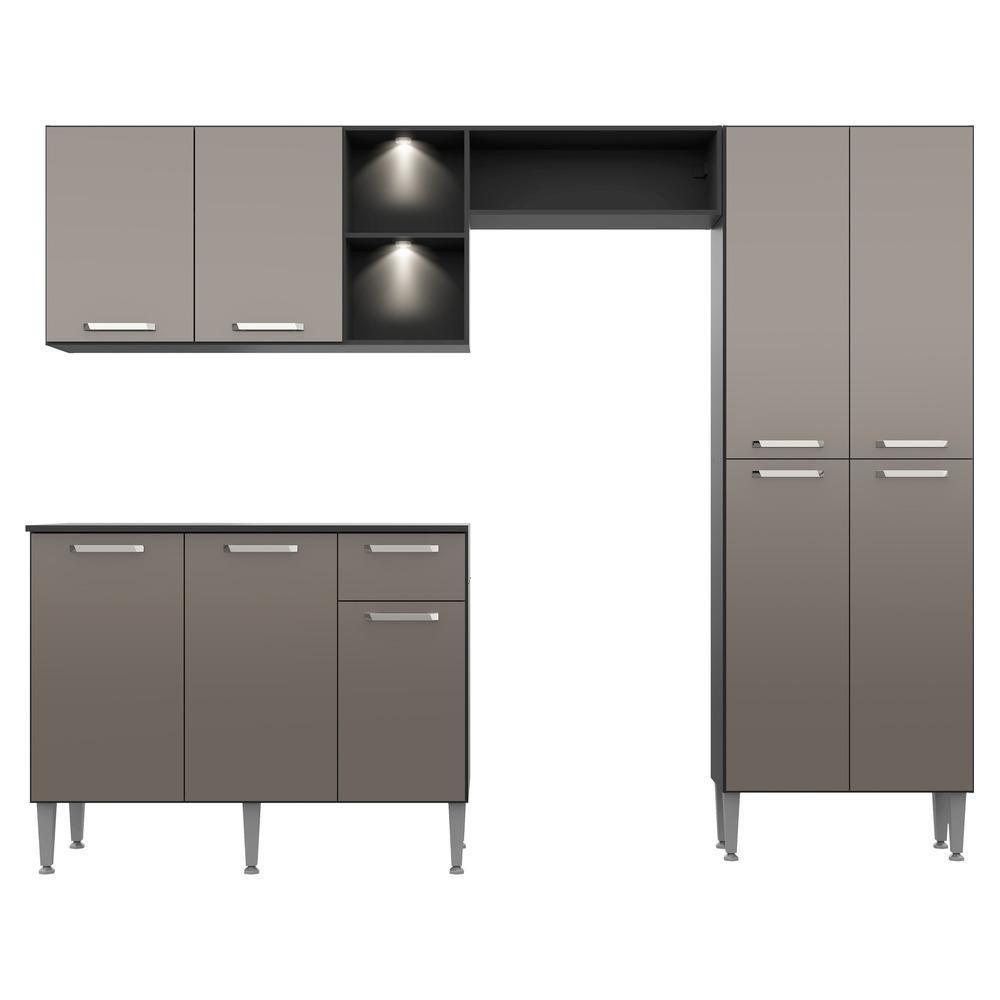 Cozinha Compacta C/ 2 Leds 3 Pçs Pequim Multimóveis V3412 Preta/Lacca Fumê Preto/Lacca Fumê - 3