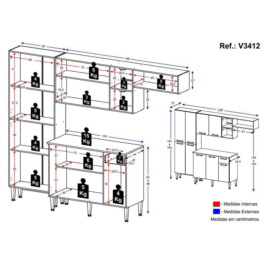 Cozinha Compacta C/ 2 Leds 3 Pçs Pequim Multimóveis V3412 Preta/Lacca Fumê Preto/Lacca Fumê - 5