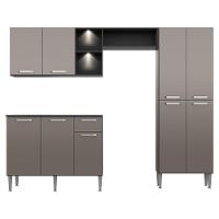 Cozinha Compacta C/ 2 Leds 3 Pçs Pequim Multimóveis V3412 Preta/Lacca Fumê Preto/Lacca Fumê - 3