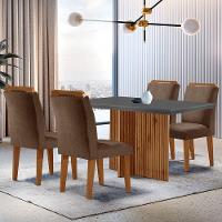 Sala De Jantar Mesa Olímpia 120cm Mdf Canto Reto Com 4 Cadeiras Athenas Marrom, Grafite E Imbuia - 1