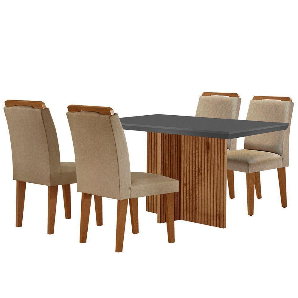 Sala De Jantar Mesa Olímpia 120cm Mdf Canto Reto Com 4 Cadeiras Athenas Turim / Grafite / Imbuia - 6