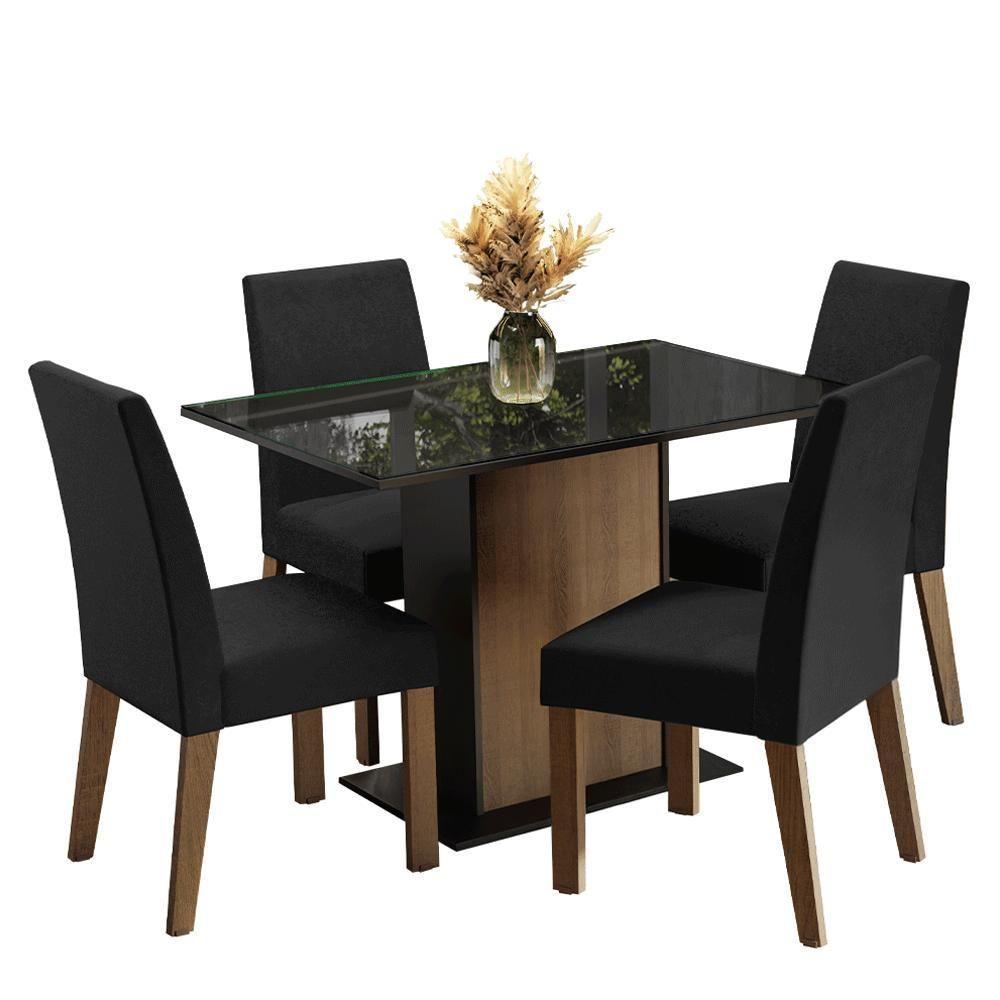 Conjunto Sala De Jantar Mesa Tampo De Vidro 4 Cadeiras Rustic/preto/oxford Zion Madesa Rustic/preto/oxford - 2