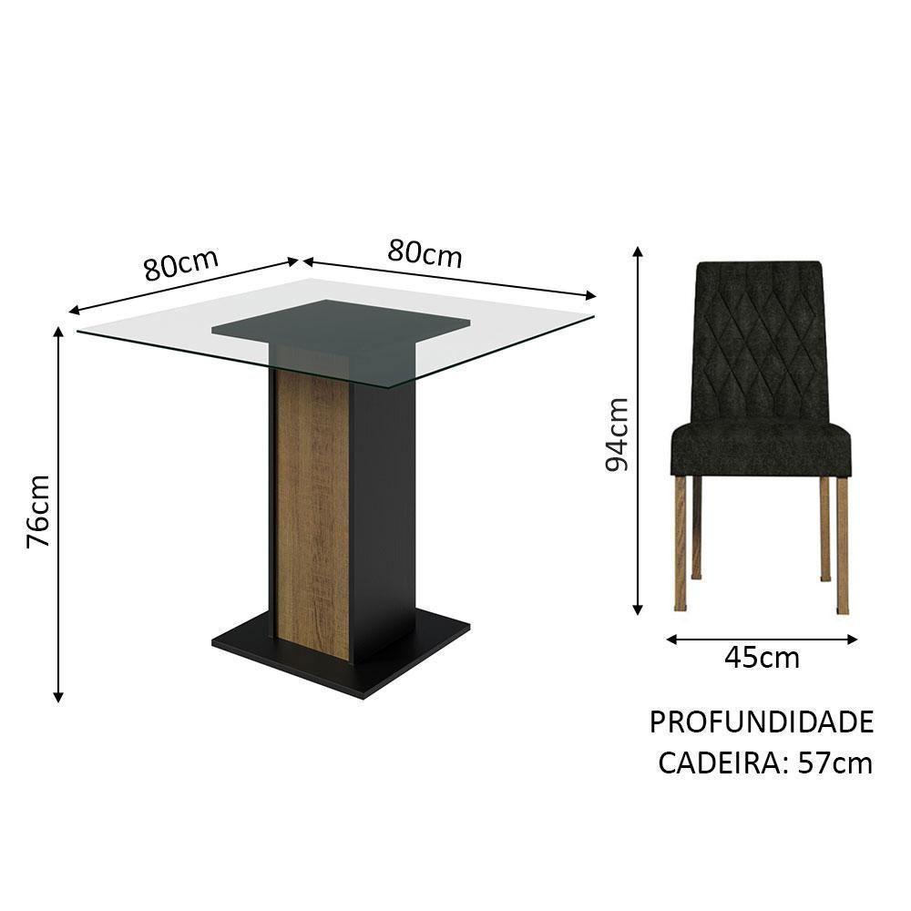 Conjunto Sala De Jantar Mesa Tampo De Vidro 4 Cadeiras Rustic Preto Oxford Noemi Madesa - 3