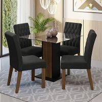 Conjunto Sala De Jantar Mesa Tampo De Vidro 4 Cadeiras Rustic Preto Oxford Noemi Madesa - 1